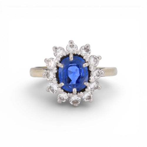 Bague 54 Bague Marguerite en Or 18k, Saphir Ceylan Non Chauffé et Diamants - Vintage 58 Facettes 505