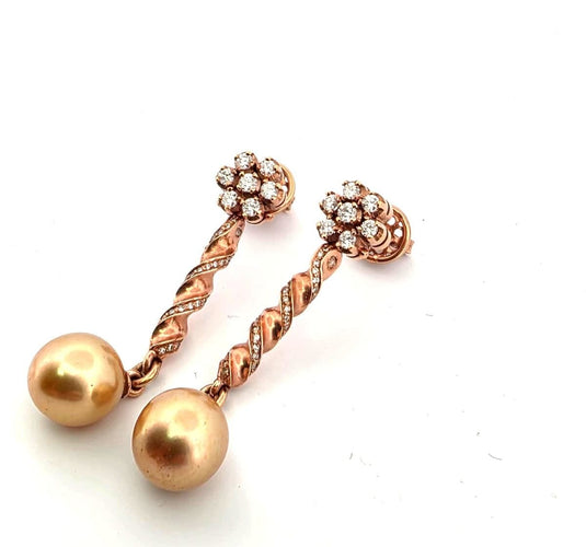 Boucles d'oreilles Boucles d'oreilles en or rose avec perles d'or et diamants 58 Facettes
