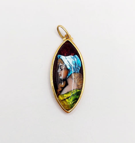 Pendentif Pendentif Art nouveau plaque émaillée à la jeune fille en or 18k 58 Facettes A06403