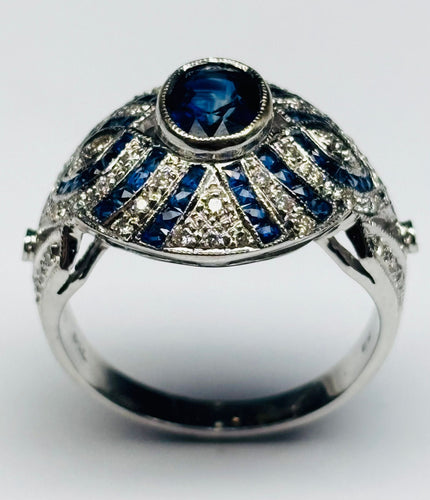 Bague 54.5 Bague contemporaine en or jaune, saphir et diamants, design du XXe siècle 58 Facettes E32