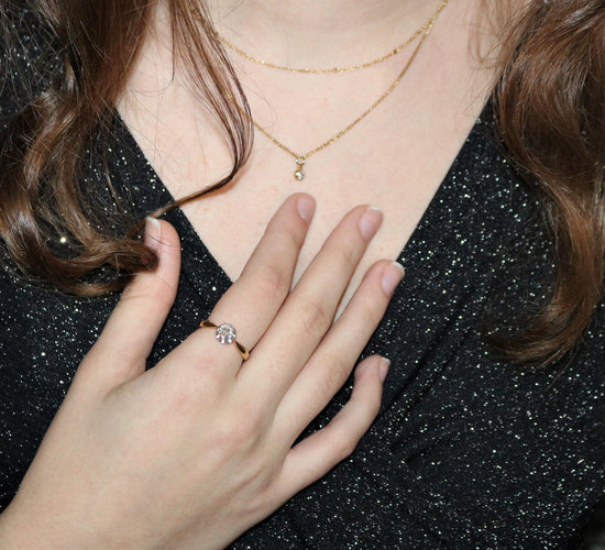 Bague 55 Bague Solitaire ancien or jaune et platine 58 Facettes 443