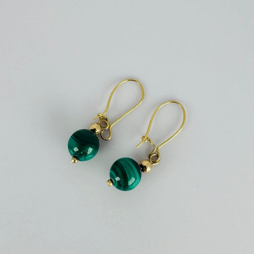 Boucles d'oreilles Boucles d'oreilles vintage en or jaune, boules de malachite verte 58 Facettes 2505019