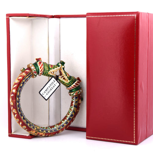 Bracelet Bracciale rigido Mughal - Bracelet en or jaune 12 k avec émail et diamants polki 58 Facettes