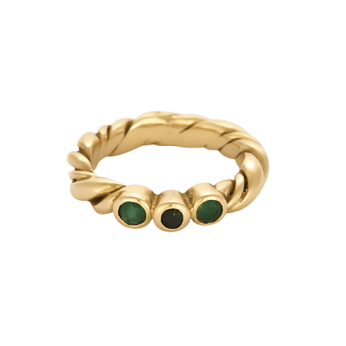 Bague 50 Bague en Or jaune tressé, saphir et émeraudes 58 Facettes BIA1201X4