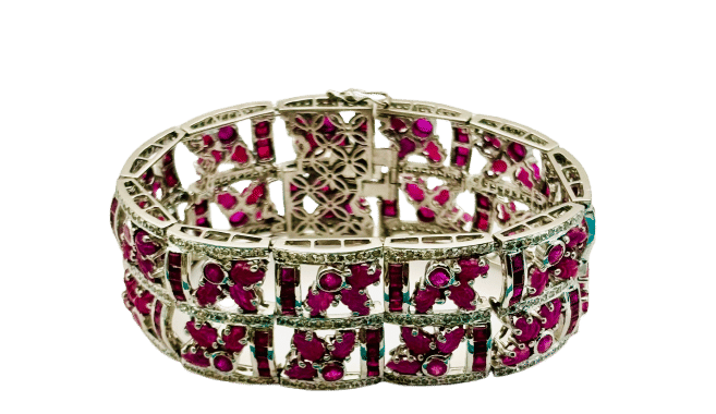 Bracelet Bracelet Art Déco en or blanc avec rubis 58 Facettes 50084