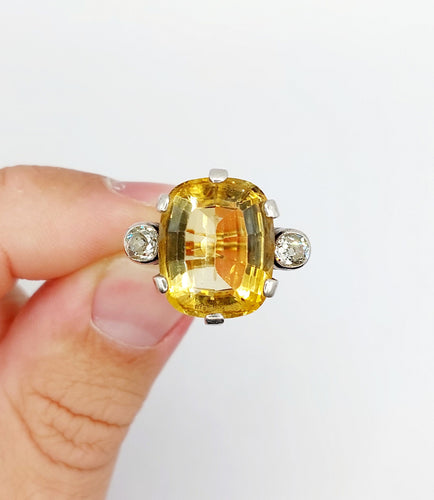 Bague 56.5 Ancienne bague or jaune et argent, citrine, diamants taille ancienne (circa 1880) 58 Facettes A05831