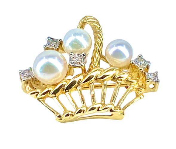 Broche Broche panier en or jaune, 3 perles et 5 diamants 58 Facettes AB467