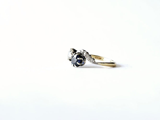 Bague 50 Bague Toi et Moi or jaune - Diamant et saphir 58 Facettes