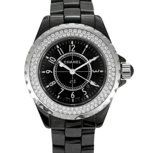 Montre CHANEL - J12 - Montre Céramique noire et diamants 58 Facettes 250279