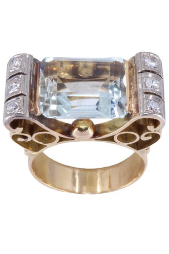 Bague 54 Bague tank aigue-marine et diamants 58 Facettes 085871