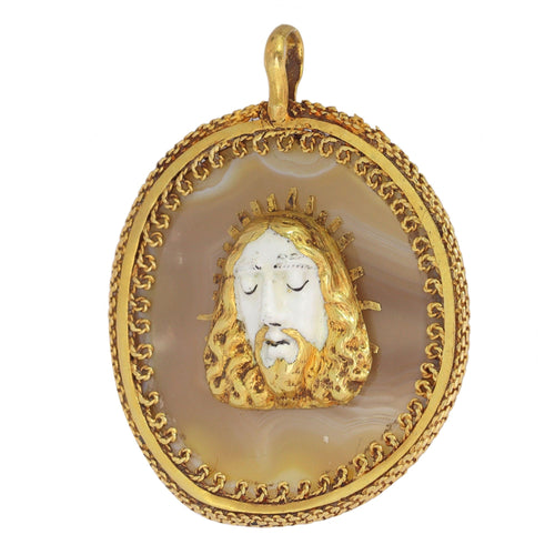 Pendentif Pendentif de dévotion Renaissance, vers 1580 – Christ en émail sur agate rubanée 58 Facettes 25114-0064