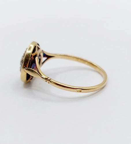 Bague 56.5 Bague cible art déco or jaune, diamants et saphirs calibrés synthétiques 58 Facettes A05652