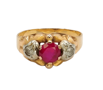 Bague 54.5 Bague Tank Art Déco Vintage or rose ornée d'un rubis et de diamants 58 Facettes