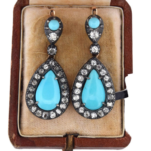 Boucles d'oreilles Boucles d'oreilles en or et argent, turquoise naturelle 58 Facettes
