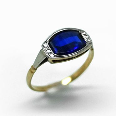 Bague 55 Bague ancienne or rose, platine, diamants, pierre bleue 58 Facettes