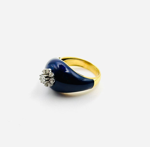 Bague 54 Bague de haute joaillerie en or jaune, émail bleu et diamants 58 Facettes 50393