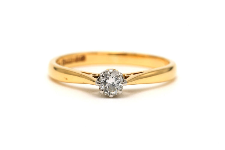Bague 49 Bague solitaire contemporaine en or jaune et blanc 18 carats et diamant 0,14 ct 58 Facettes B785