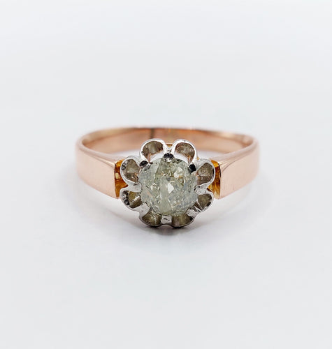 Sormus Solitaire ruusukultaa ja Platina, vanhan mallinen timantti 0,70 karaattia (noin 1900) 