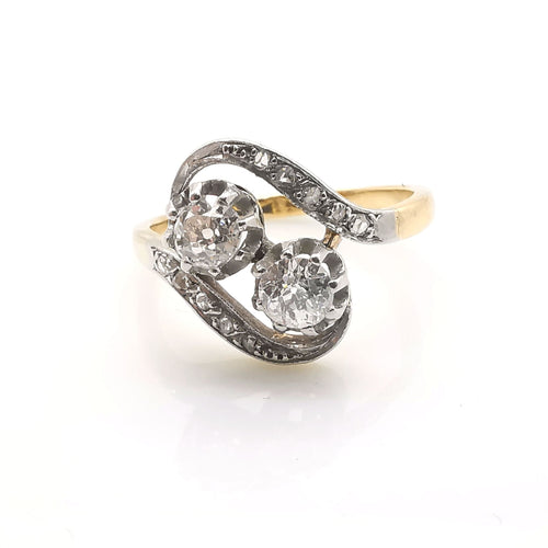 Bague 56 Bague "Toi et Moi" Or jaune Platine & Diamants 58 Facettes