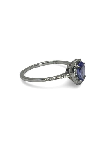 Bague 51.5 Bague or blanc Tanzanites et Diamants 58 Facettes 00000501