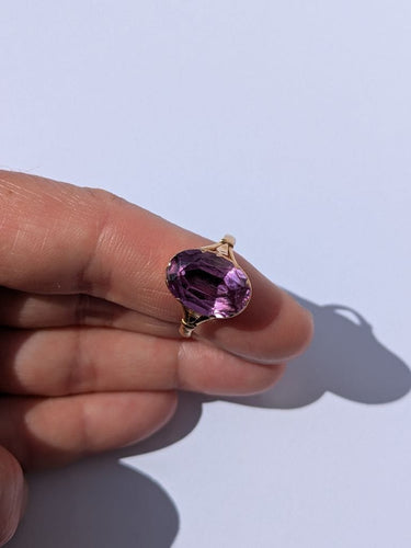 Bague 58.5 Bague XIXe pierre violette sur paillon or rose 58 Facettes