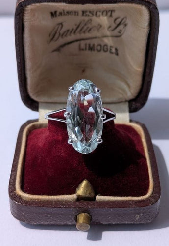 Bague 53 Bague cocktail aigue-marine or blanc 58 Facettes