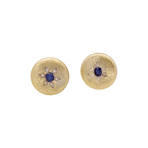 Boutons de col en or jaune, saphirs et diamants. 58 Facettes 34652