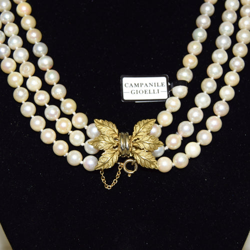 Collier Collana vintage con perle naturali et fermoir en or jaune 18 kt 58 Facettes