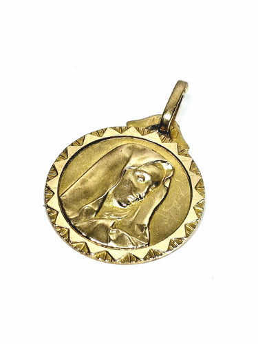 Pendentif Médaille de la Vierge en or champagne 18 carats 58 Facettes