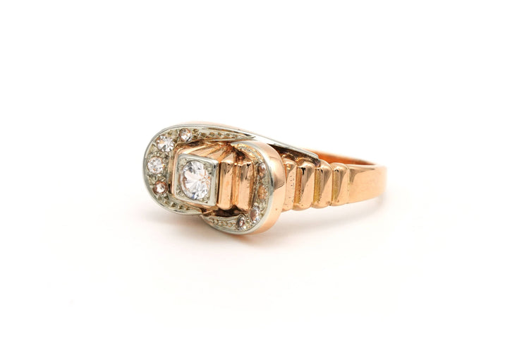 Bague 60 Bague Art Déco en or jaune 18 carats sertie de saphirs blancs 58 Facettes B650