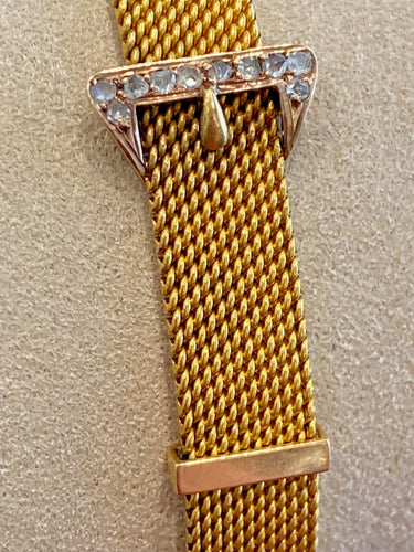 Bracelet Bracelet ceinture ancien or jaune, diamants, maille milanaise 58 Facettes