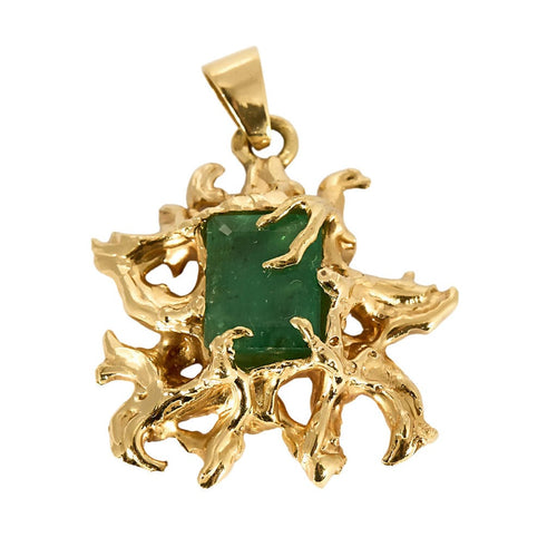 Pendentif Pendentif en or jaune à motif végétal et émeraude 58 Facettes BIA1084