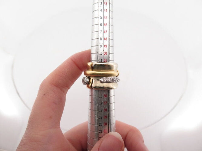 Bague 55 bague POMELLATO tubulaire large t55 or jaune blanc 18k 34gr diamants 0.9ct 58 Facettes 267204