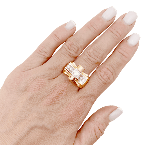 Bague 61 Bague « Tank » or rose, or blanc, diamants taille 8/8. 58 Facettes 34638