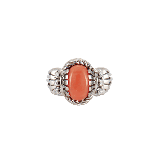 Bague 55 Bague or blanc, corail et diamants 58 Facettes P10L9