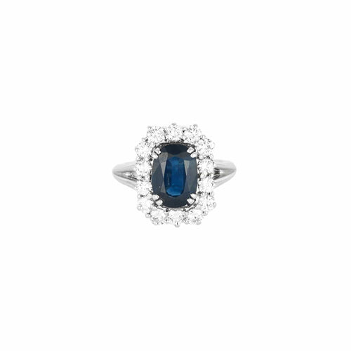 Bague 54 Bague panier en or blanc, diamants et saphir de 3 carats. 58 Facettes