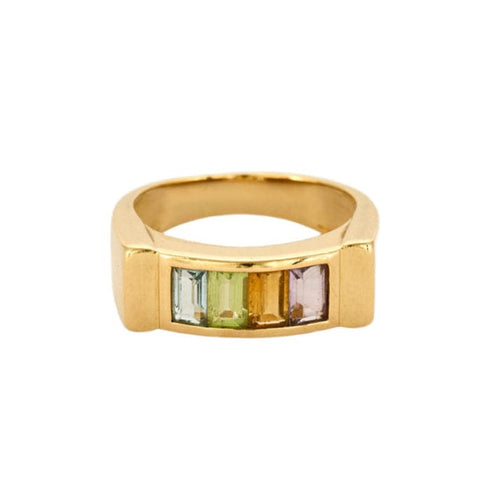 Bague 51,5 Bague or jaune, aigue marine, péridot, citrine, améthyste 58 Facettes RAM26392