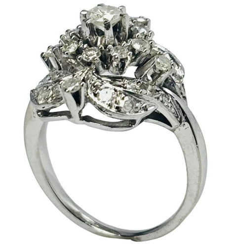Bague 53 Bague rétro Cluster en or blanc des années 1940, diamant naturel de 1,52 ct 58 Facettes E12