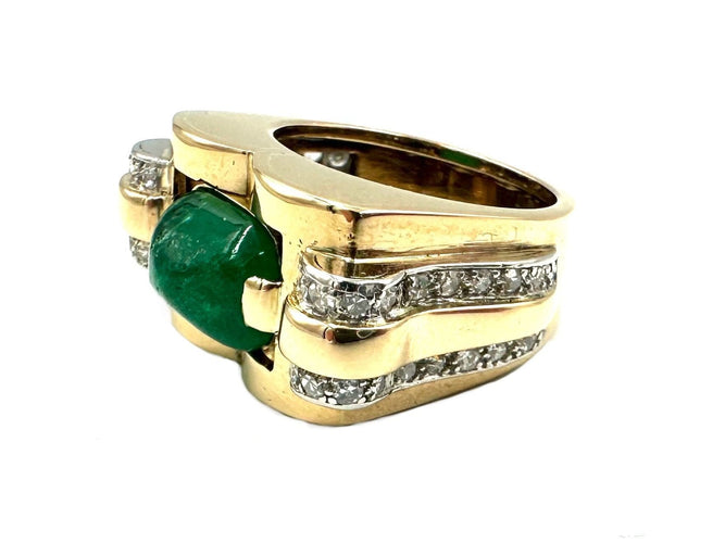Bague 52 Bague vintage vers 1950 or jaune, émeraude et diamants 58 Facettes