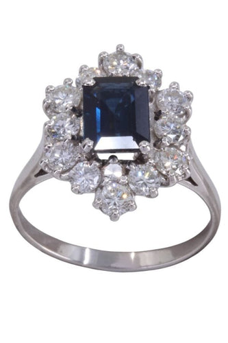 Bague 54 BAGUE POMPADOUR SAPHIR ET DIAMANTS ANNÉES 50 58 Facettes 094101