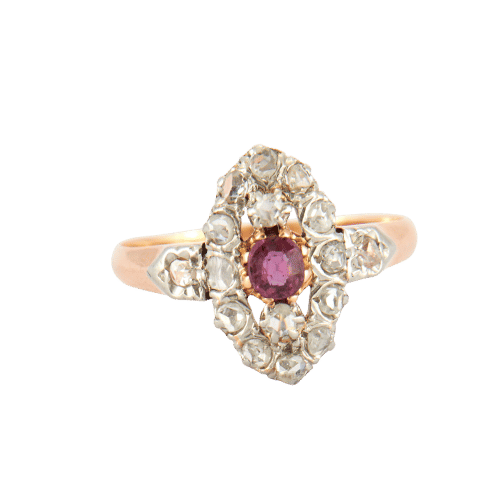 Bague 55 Bague Ancienne Rubis & Diamants 58 Facettes