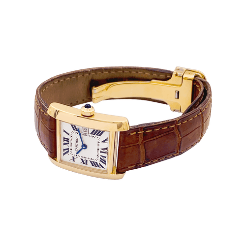 Montre Montre Cartier, "Tank Française", or jaune, cuir. 58 Facettes 34541