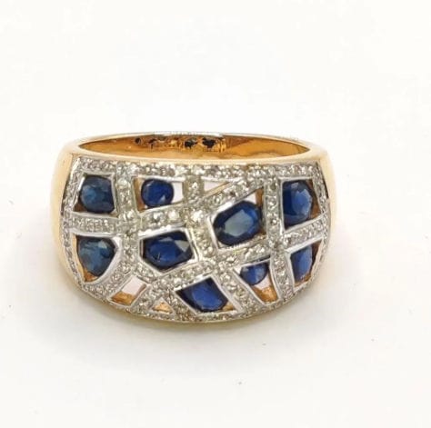 Bague 56 Bague Bandeau or jaune diamants saphirs 58 Facettes