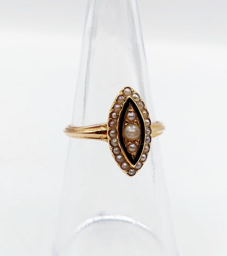 Bague 51 Bague marquise victorienne or rose 18k perles et émail noir (circa 1890) 58 Facettes A06200