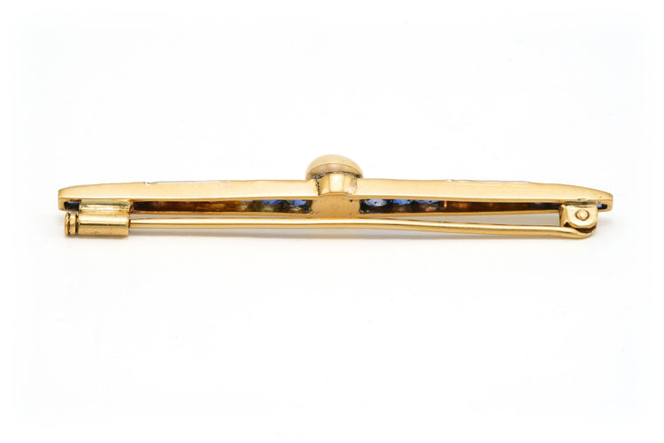 Broche Broche Art Déco en or jaune sertie de saphirs, d’une perle fine et de diamants 58 Facettes 13807