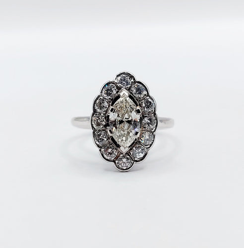 Bague 50 Bague marquise Art Déco or blanc, diamants 58 Facettes A05282