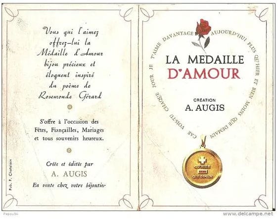 Bague 50 A. Augis - Bague chevalière Médaille d’Amour en or jaune et diamant rubis 58 Facettes