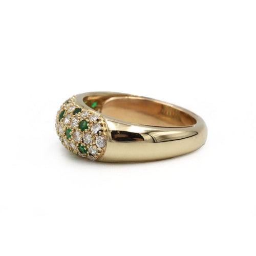 Bague 46 Bague jonc pavé de diamants et d'émeraudes or jaune 750 58 Facettes SA004