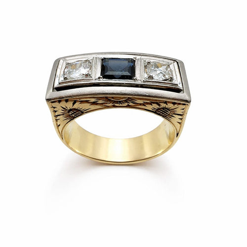 Inel 59 Inel vintage din aur galben și Platină cu safir și diamante 58 Facettes 50394