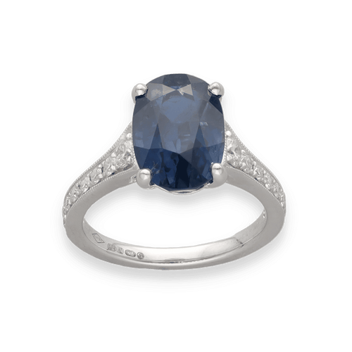 Bague 53 Bague en or gris 18K avec saphir de 5,72 cts et diamants - Taille 53 - Mise a taille offerte 58 Facettes FB09849-FB09792